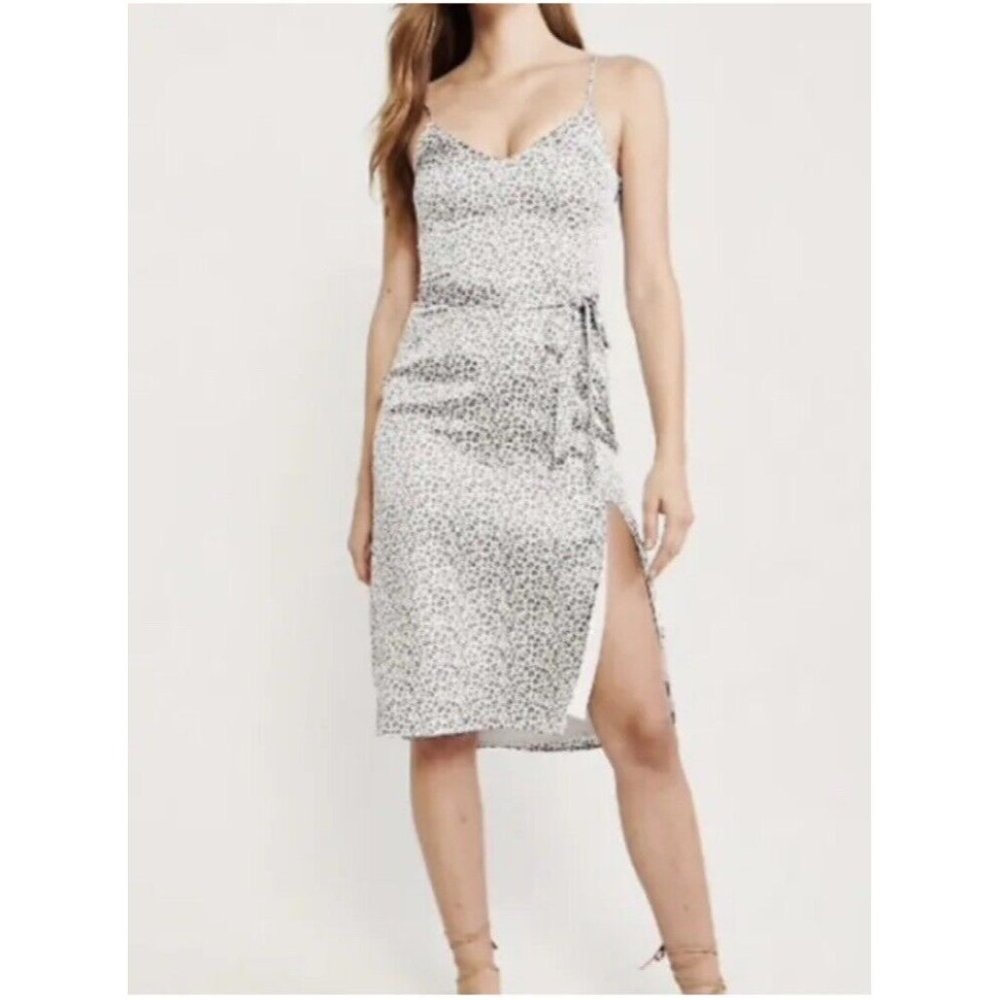 Abercrombie and Fitch Gray Leopard Print Slip Dress Adjustable Strap Size XL NWT - Picture 1 of 7